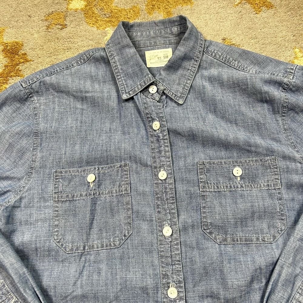 J CREW Japanese Selvedge Chambray Button Up Women's S Pockets Longsleeve